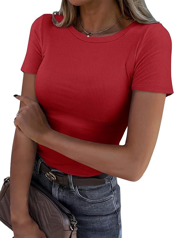 New Womens Long-Sleeve Stretch Crewneck Ribbed T-Shirt