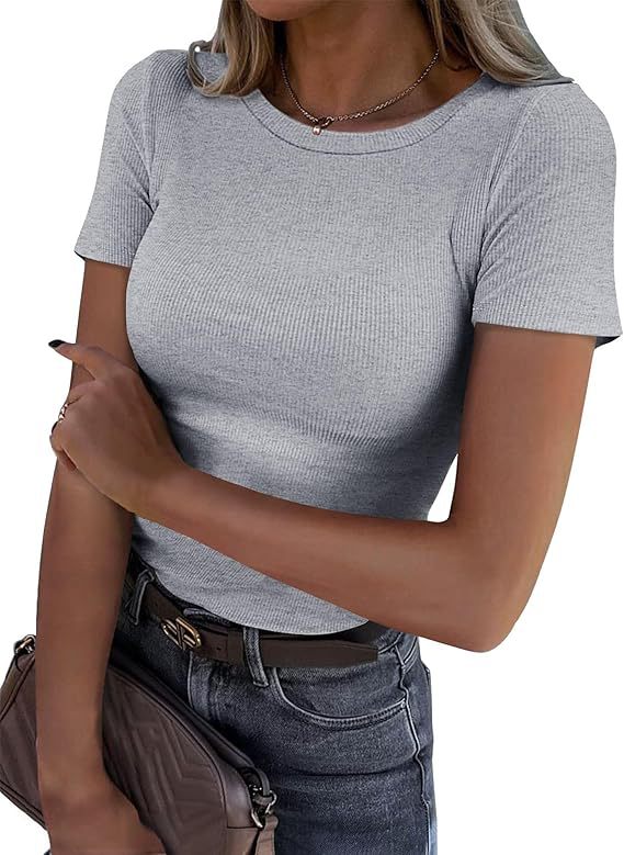 New Womens Long-Sleeve Stretch Crewneck Ribbed T-Shirt