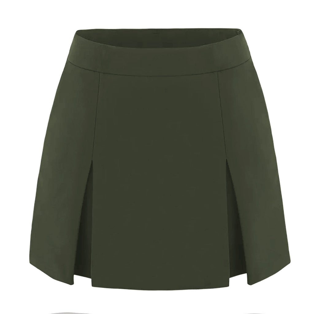 High Waisted Zip Front A Line Culottes With Double Side Slits