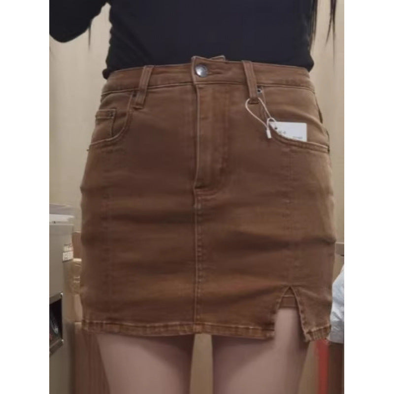 Womens Denim Skirt High-Waisted Slimming Retro Style