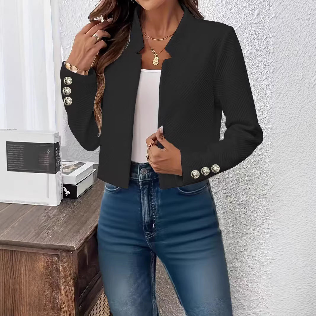 Fashionable Solid-Colored Cardigan Short Jacket For Women With Cufflinks