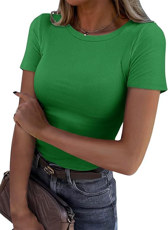 New Womens Long-Sleeve Stretch Crewneck Ribbed T-Shirt
