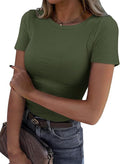 New Womens Long-Sleeve Stretch Crewneck Ribbed T-Shirt