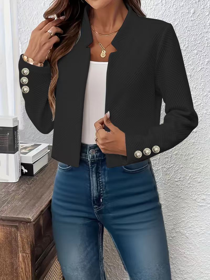 Fashionable Solid-Colored Cardigan Short Jacket For Women With Cufflinks