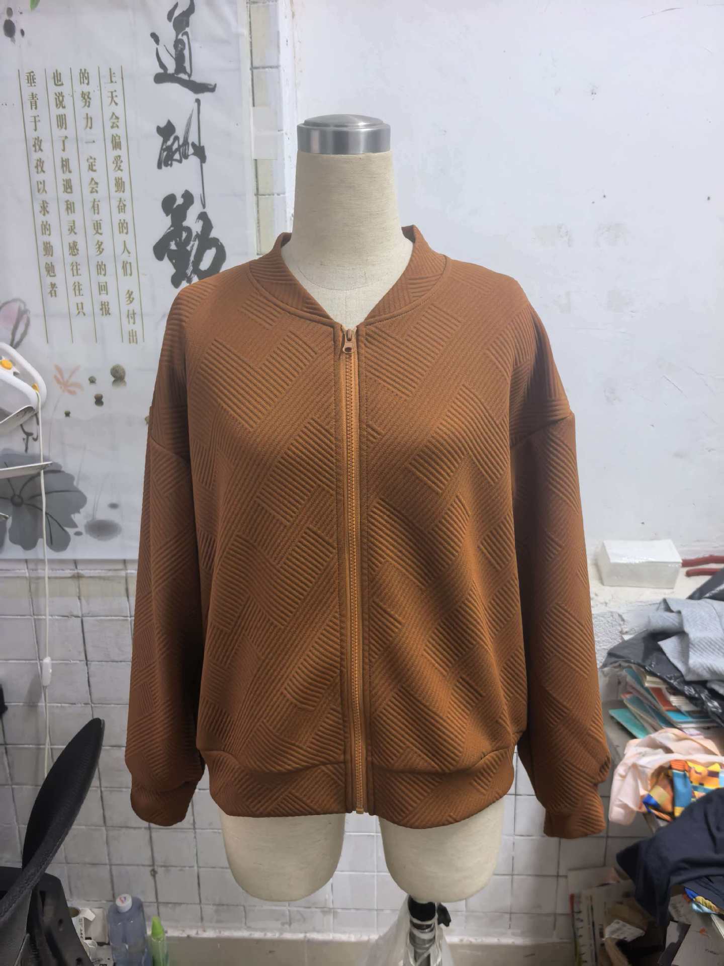 Womens Textured Zip-Up Bomber Jacket Casual Outerwear