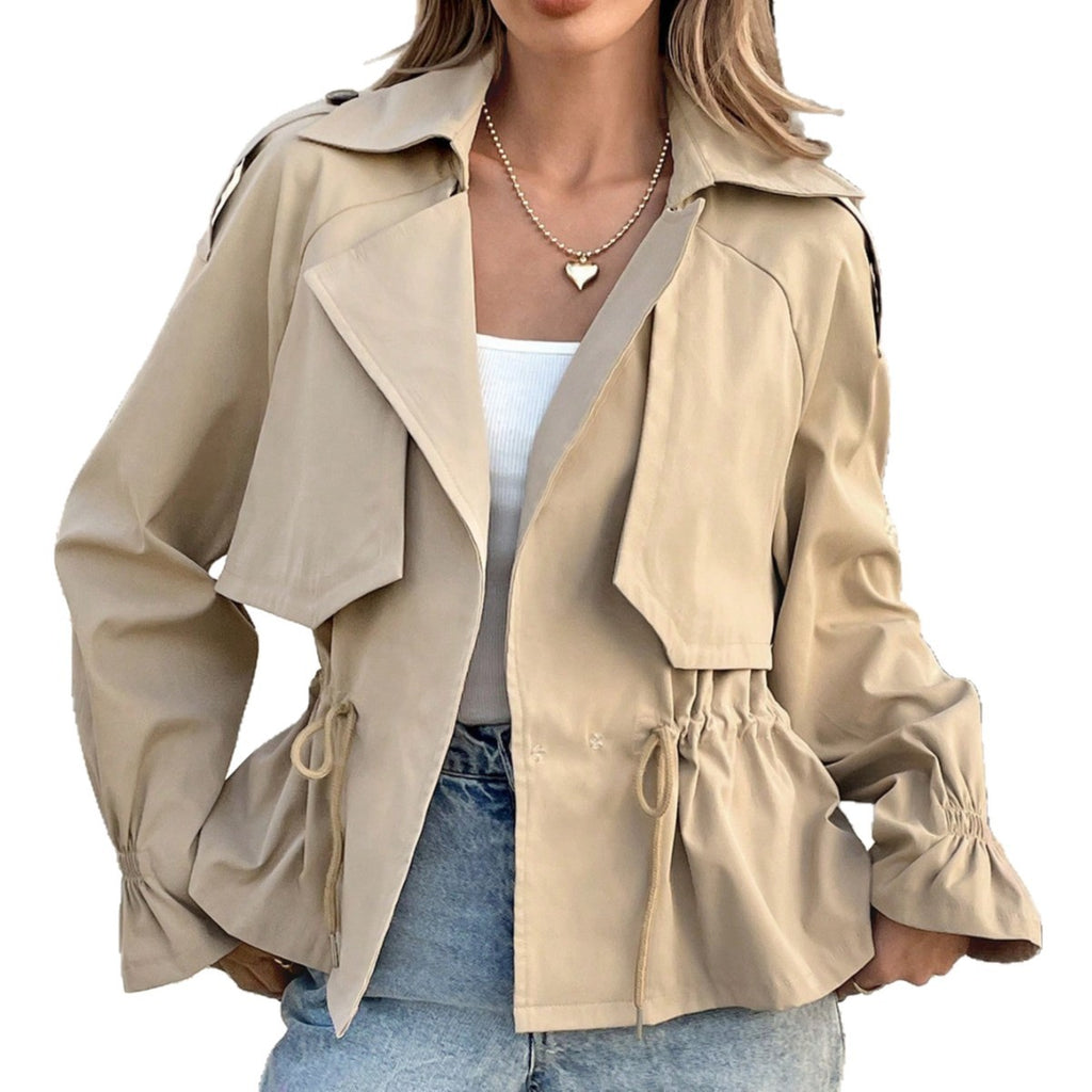 Drawstring-waist Relaxed-fit Figure-flattering Trendy Coat For Petite Frames