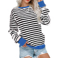 New Striped Color-Blocked Long-Sleeved Casual Crew Neck Sweatshirt