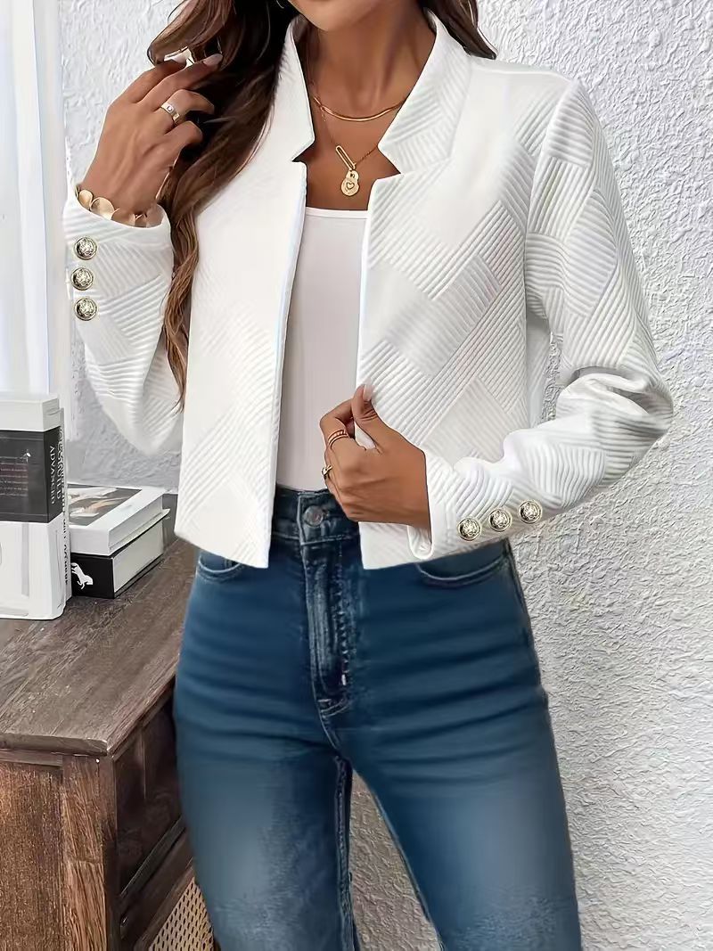 Fashionable Solid-Colored Cardigan Short Jacket For Women With Cufflinks