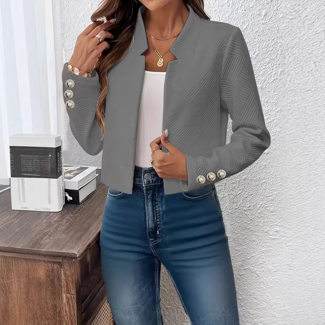 Fashionable Solid-Colored Cardigan Short Jacket For Women With Cufflinks