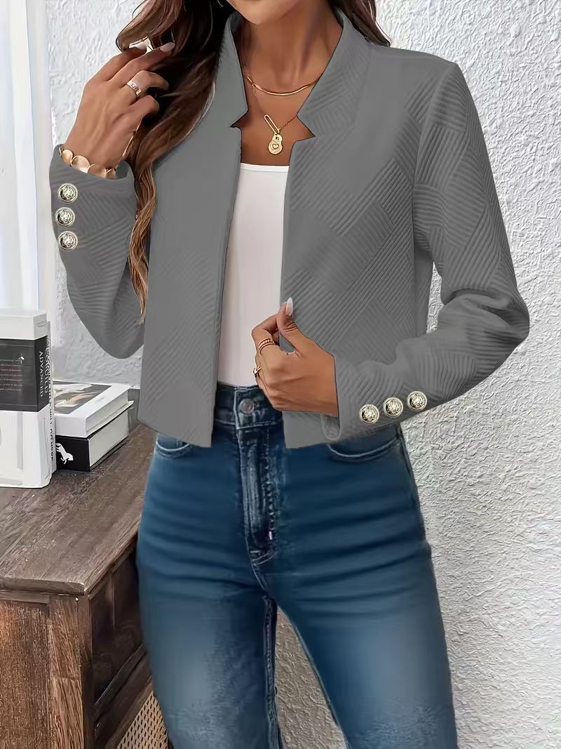 Fashionable Solid-Colored Cardigan Short Jacket For Women With Cufflinks