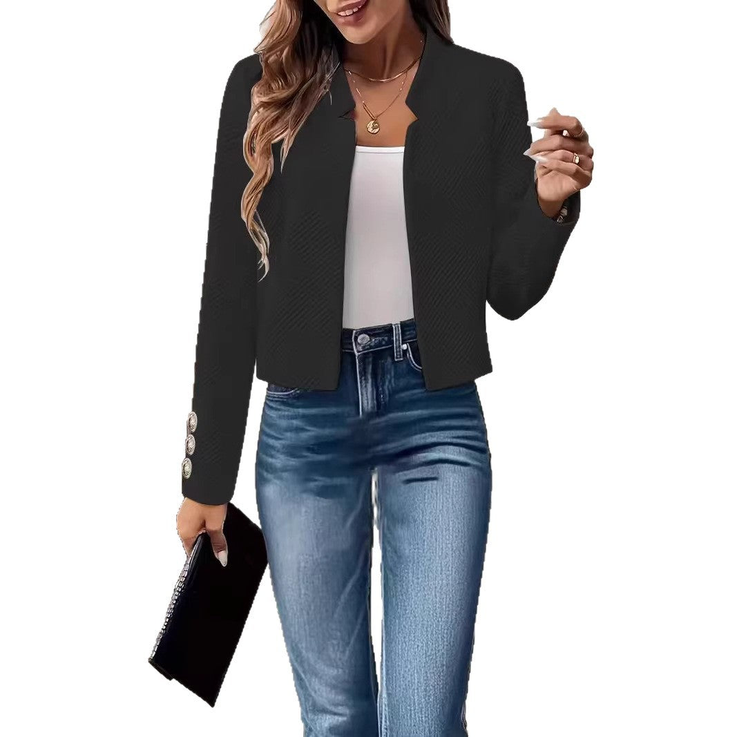 Fashionable Solid-Colored Cardigan Short Jacket For Women With Cufflinks